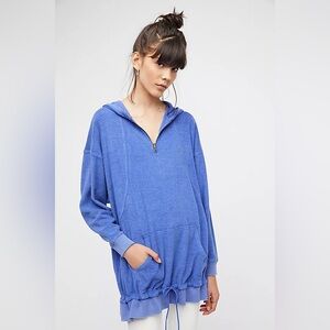 Oversized free people pick a place hoodie size XS blue tie waist